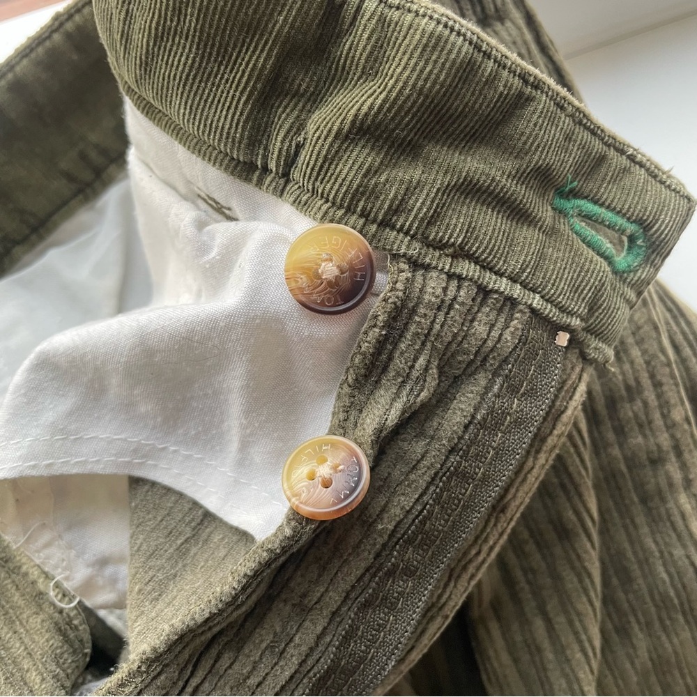 SOLD Vintage 90s TOMMY HILFIGER Green Corduroy Pants Men’s Size 34 Inseam 25” - Picture 8 of 10